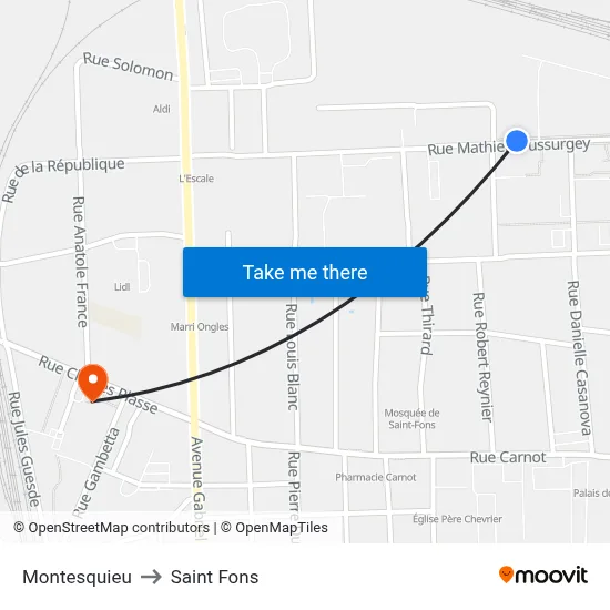 Montesquieu to Saint Fons map