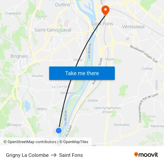 Grigny La Colombe to Saint Fons map