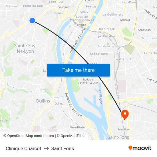 Clinique Charcot to Saint Fons map