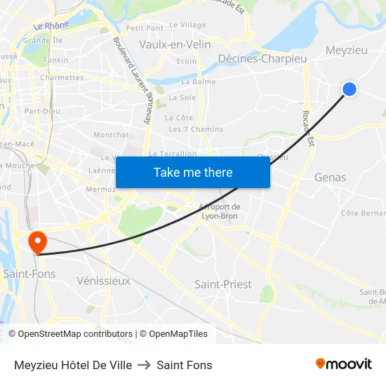 Meyzieu Hôtel De Ville to Saint Fons map