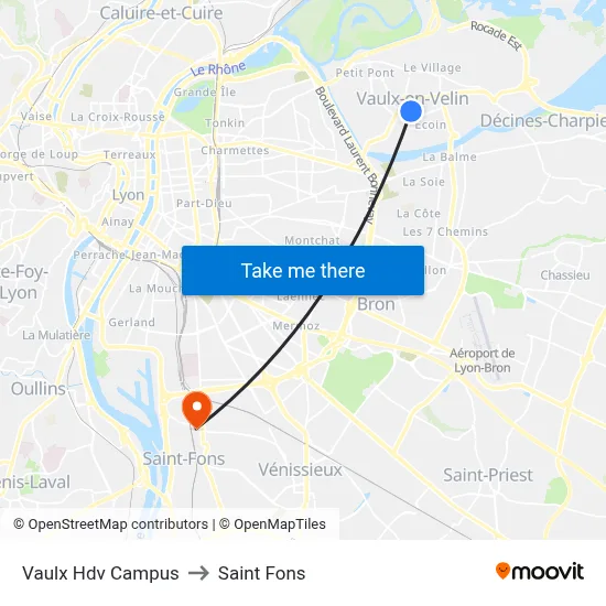 Vaulx Hdv Campus to Saint Fons map