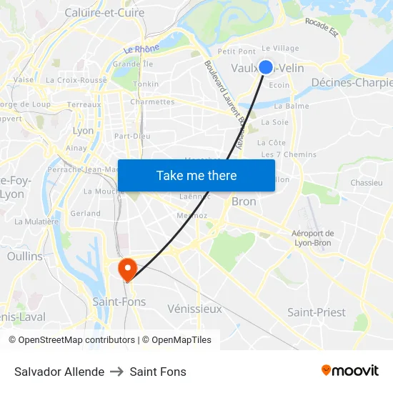 Salvador Allende to Saint Fons map