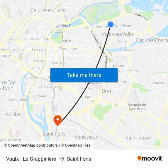 Vaulx - La Grappinière to Saint Fons map