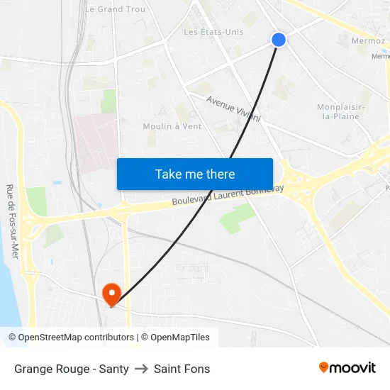 Grange Rouge - Santy to Saint Fons map