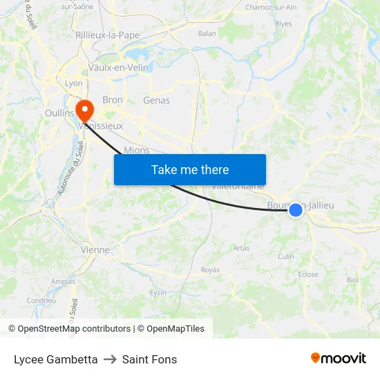 Lycee Gambetta to Saint Fons map