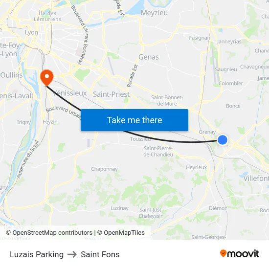 Luzais Parking to Saint Fons map