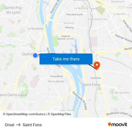 Orsel to Saint Fons map