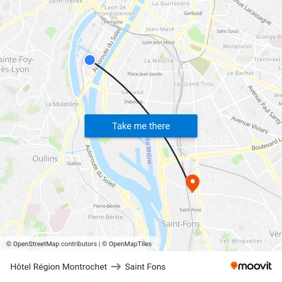 Hôtel Région Montrochet to Saint Fons map