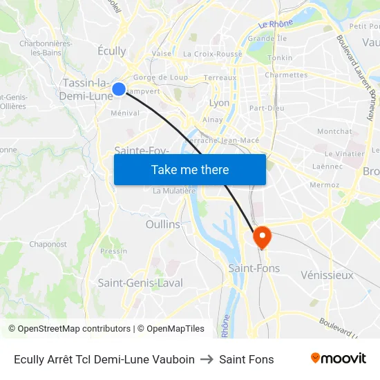 Ecully Arrêt Tcl Demi-Lune Vauboin to Saint Fons map