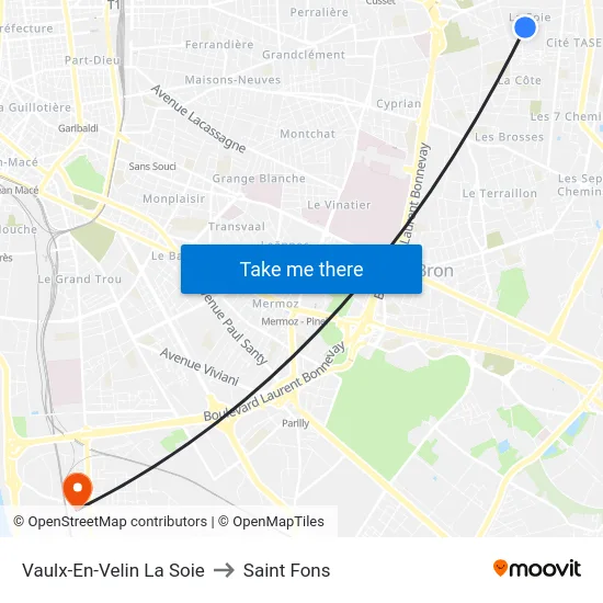 Vaulx-En-Velin La Soie to Saint Fons map
