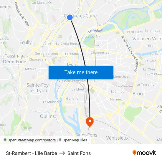 St-Rambert - L'Ile Barbe to Saint Fons map