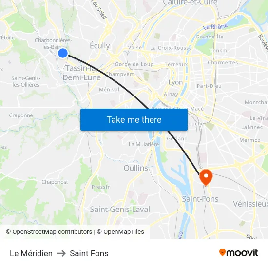 Le Méridien to Saint Fons map