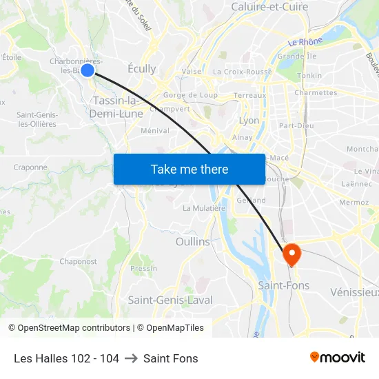 Les Halles 102 - 104 to Saint Fons map