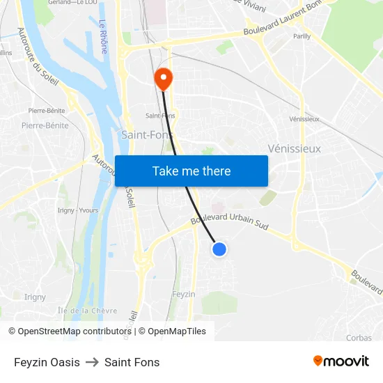 Feyzin Oasis to Saint Fons map
