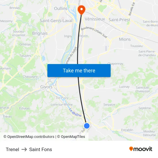 Trenel to Saint Fons map