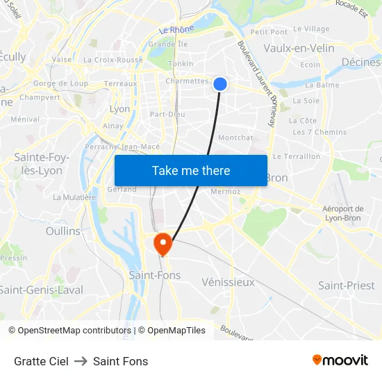 Gratte Ciel to Saint Fons map