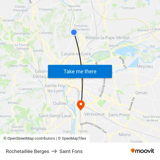 Rochetaillée Berges to Saint Fons map