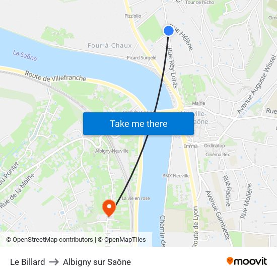 Le Billard to Albigny sur Saône map