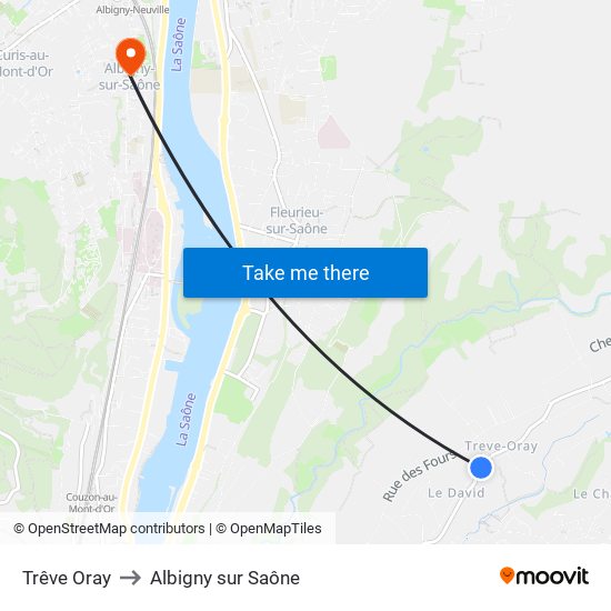 Trêve Oray to Albigny sur Saône map