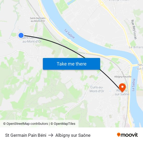St Germain Pain Béni to Albigny sur Saône map