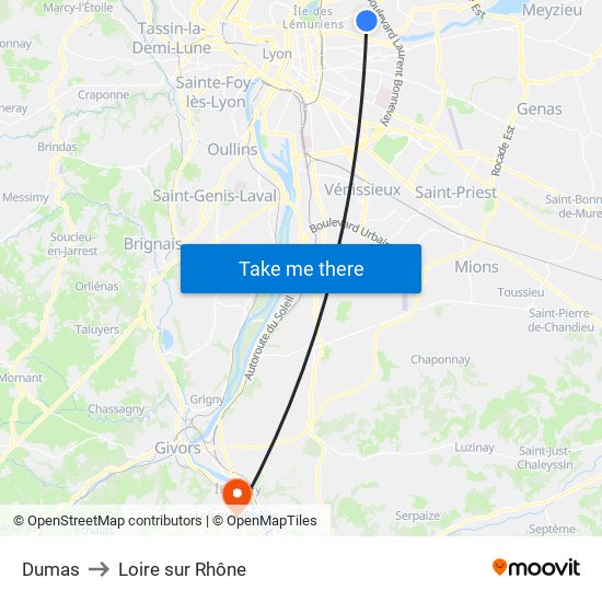 Dumas to Loire sur Rhône map