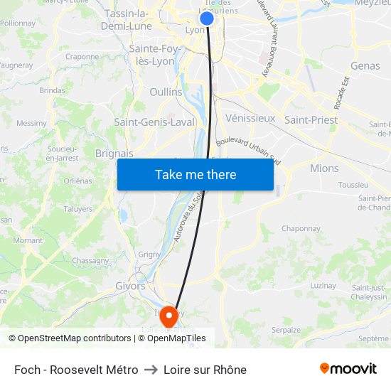 Foch - Roosevelt Métro to Loire sur Rhône map