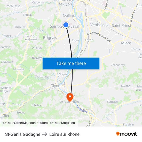 St-Genis Gadagne to Loire sur Rhône map