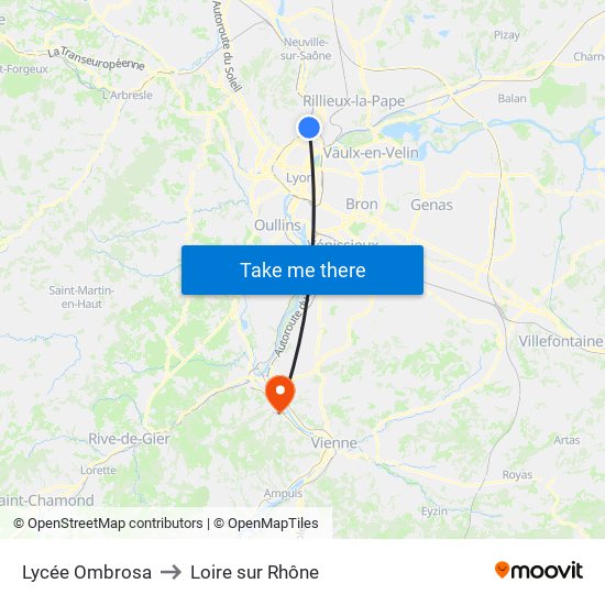 Lycée Ombrosa to Loire sur Rhône map