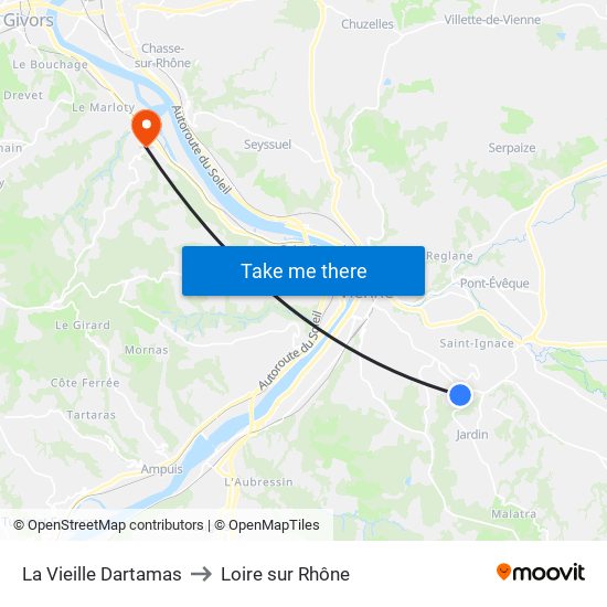La Vieille Dartamas to Loire sur Rhône map
