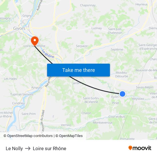 Le Nolly to Loire sur Rhône map