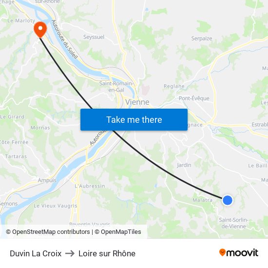 Duvin La Croix to Loire sur Rhône map