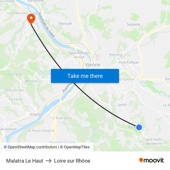 Malatra Le Haut to Loire sur Rhône map