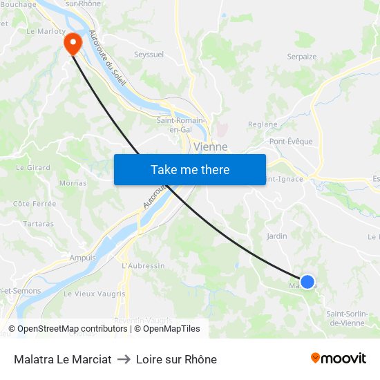 Malatra Le Marciat to Loire sur Rhône map