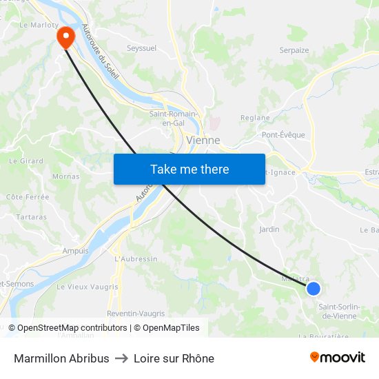 Marmillon Abribus to Loire sur Rhône map