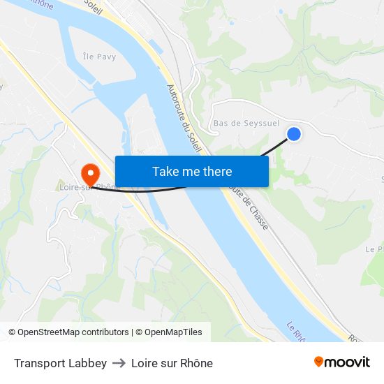 Transport Labbey to Loire sur Rhône map