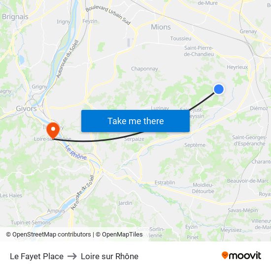 Le Fayet Place to Loire sur Rhône map