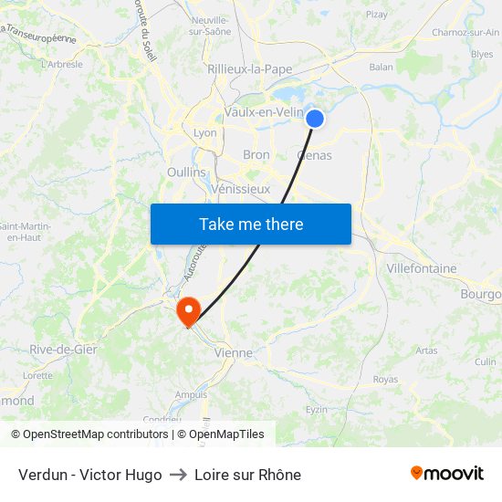 Verdun - Victor Hugo to Loire sur Rhône map