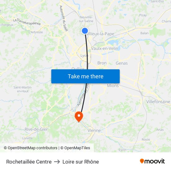 Rochetaillée Centre to Loire sur Rhône map