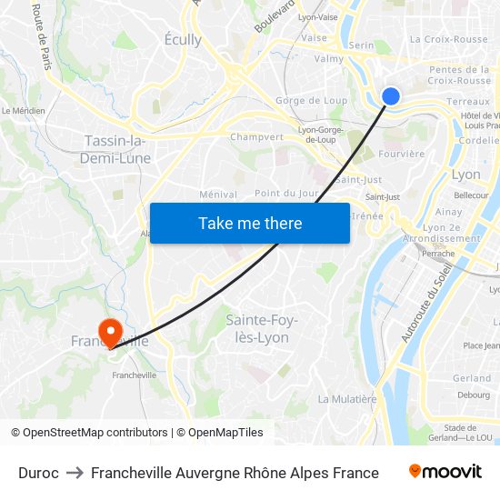 Duroc to Francheville Auvergne Rhône Alpes France map