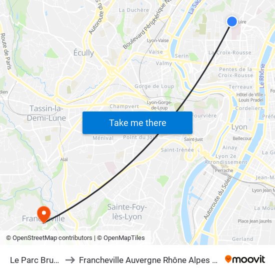 Le Parc Brunier to Francheville Auvergne Rhône Alpes France map