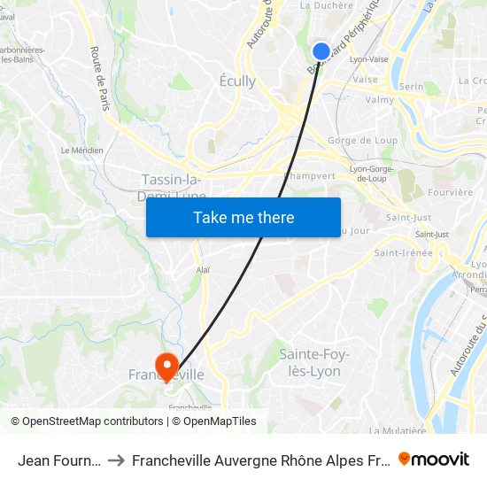 Jean Fournier to Francheville Auvergne Rhône Alpes France map