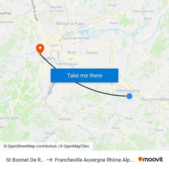 St Bonnet De Roche to Francheville Auvergne Rhône Alpes France map