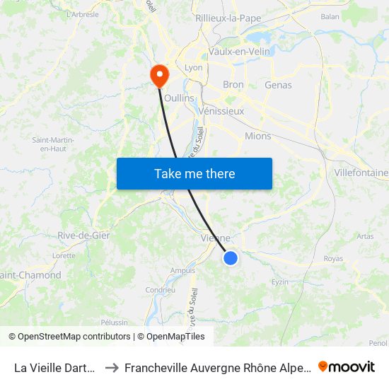 La Vieille Dartamas to Francheville Auvergne Rhône Alpes France map