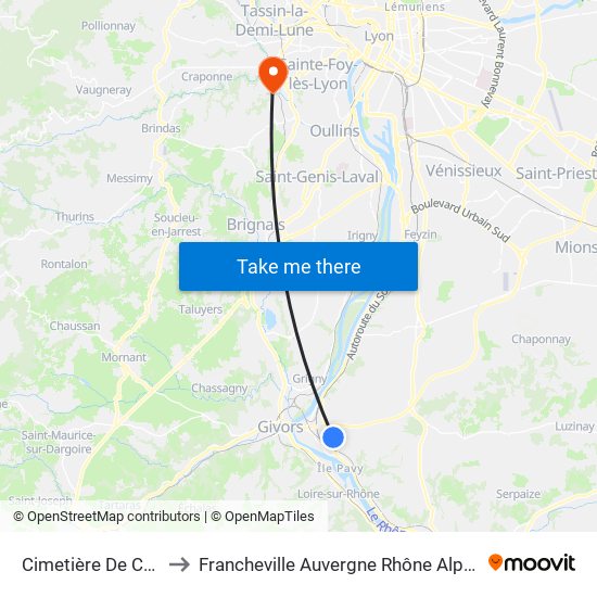 Cimetière De Chasse to Francheville Auvergne Rhône Alpes France map