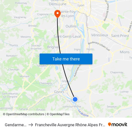 Gendarmerie to Francheville Auvergne Rhône Alpes France map