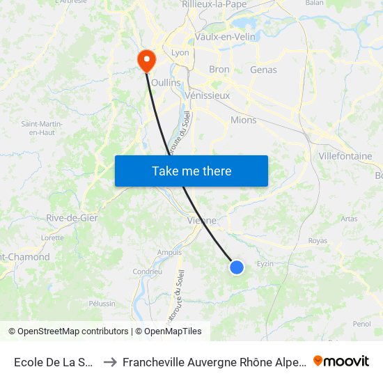 Ecole De La Source to Francheville Auvergne Rhône Alpes France map