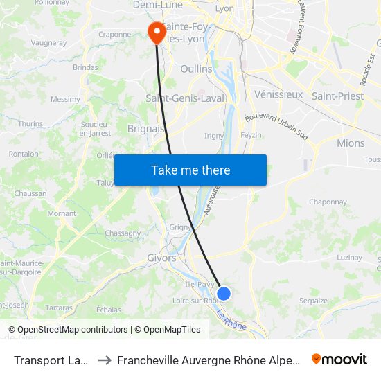 Transport Labbey to Francheville Auvergne Rhône Alpes France map