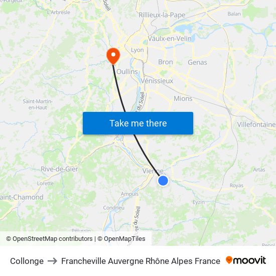 Collonge to Francheville Auvergne Rhône Alpes France map