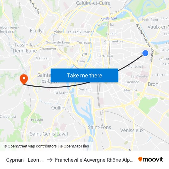 Cyprian - Léon Blum to Francheville Auvergne Rhône Alpes France map