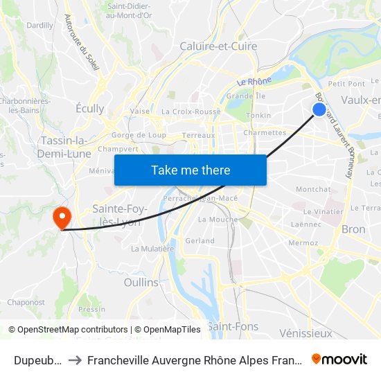Dupeuble to Francheville Auvergne Rhône Alpes France map